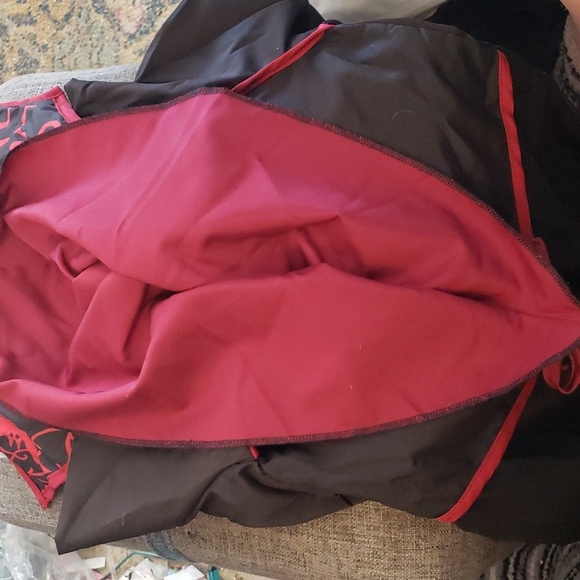 Goth Witch/Vampire Corset Gown w/Burgandy Bat Print Collar & Long Sleeves SZ 12 - Picture 5 of 11